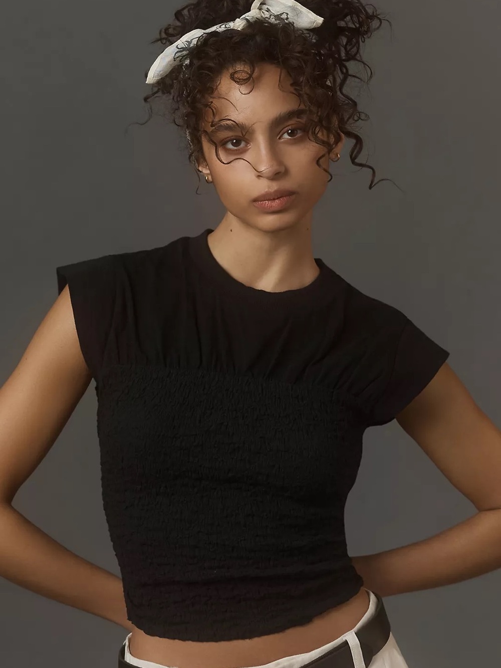 Smocked Cap Sleeve Crop Top - Miou Muse